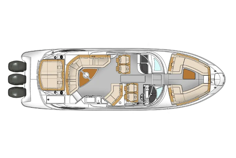 Slide: The Image of Manufacturer Provided Image: Top view layout of 2018 Sea Ray SLX 350 OB boat with triple outboard engines. - 29