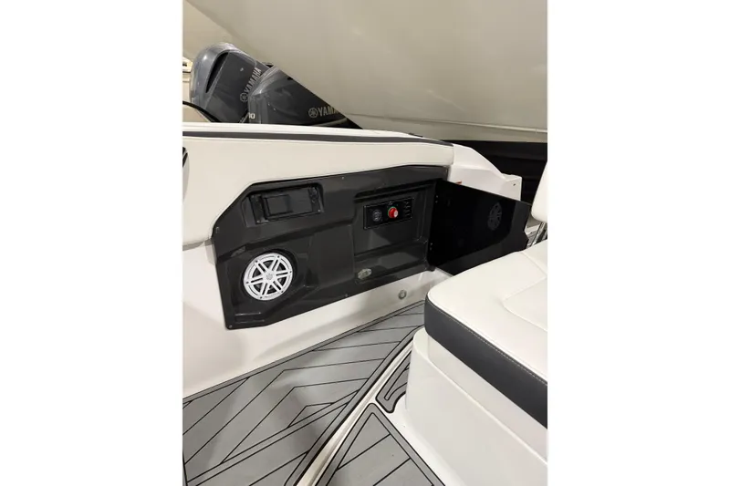 Slide: The Image of 2023 Monterey 255SS Super Sport boat interior with speaker and control panel. - 11