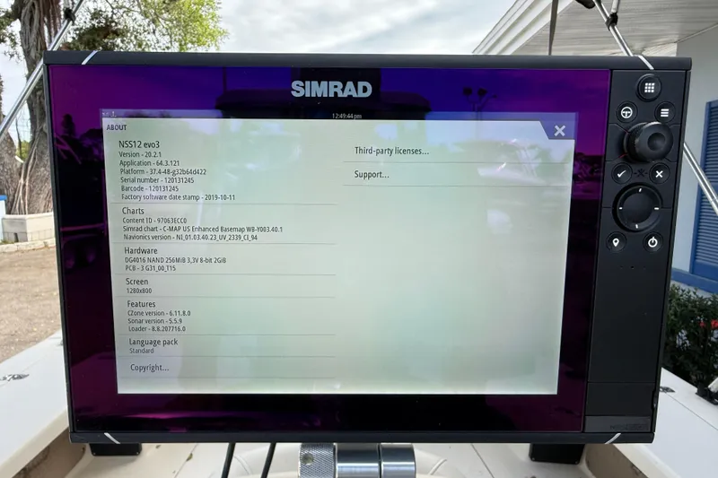 Slide: The Image of Simrad NSS12 evo3 display on 2006 Scout 170 Costa boat, showing system information. - 17