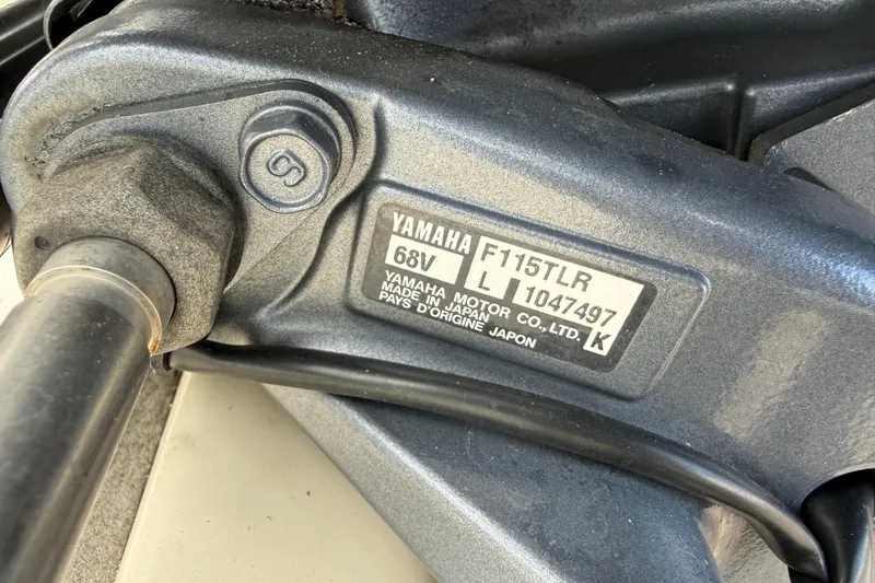 Slide: The Image of Close-up of Yamaha F115TLR engine label on 2006 Scout 170 Costa boat. - 8