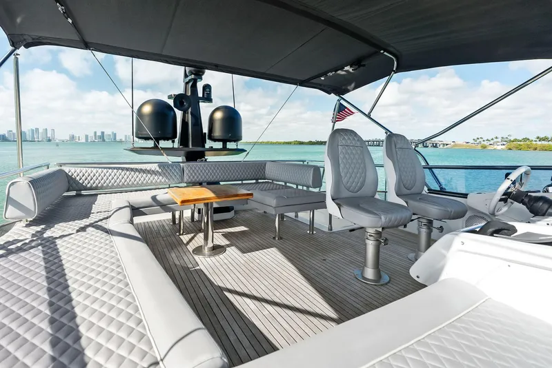 Slide: The Image of Luxurious 2017 Azimut 77S yacht deck with seating, table, and ocean view. - 10
