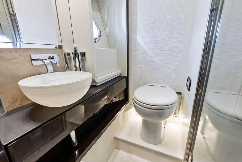 Slide: The Image of Luxurious bathroom in 2017 Azimut 77S yacht with modern fixtures and elegant design. - 31