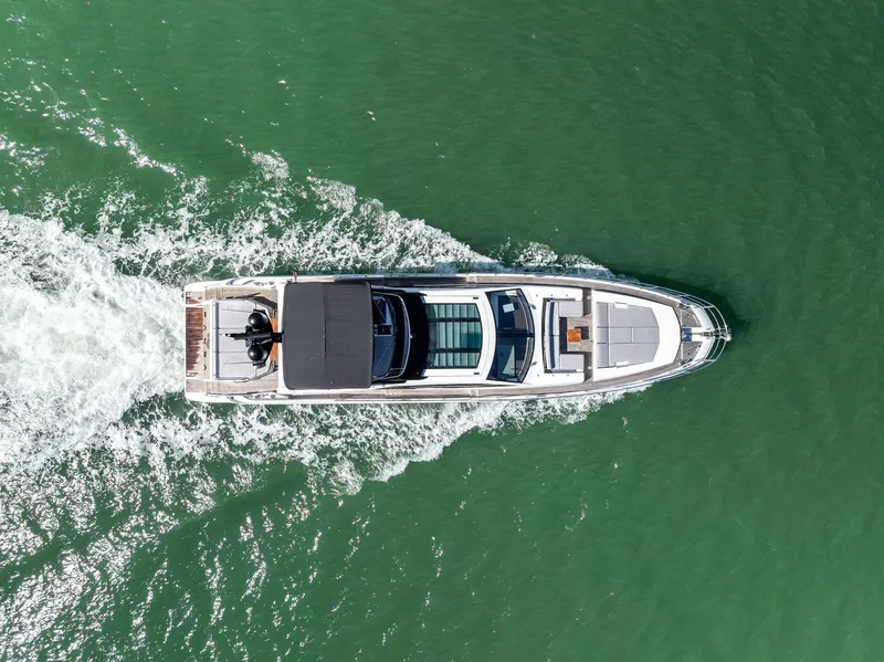 Slide: The Image of Aerial view of 2017 Azimut 77S yacht cruising on green water. - 37