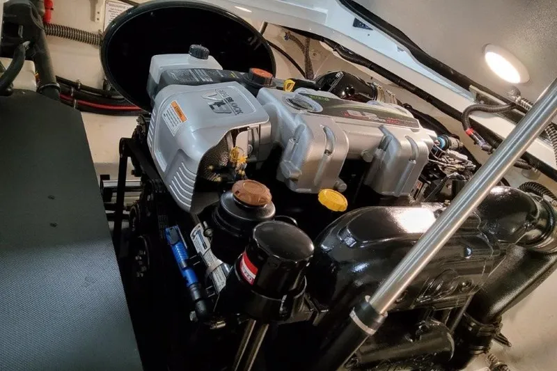 Slide: The Image of Engine compartment of 2026 Formula 270 Bowrider boat, showcasing modern marine engine. - 35