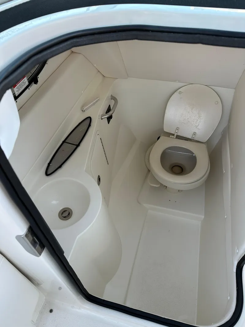 Slide: The Image of Interior of a 2011 Sea Ray 260 Sundeck with toilet and sink. - 10