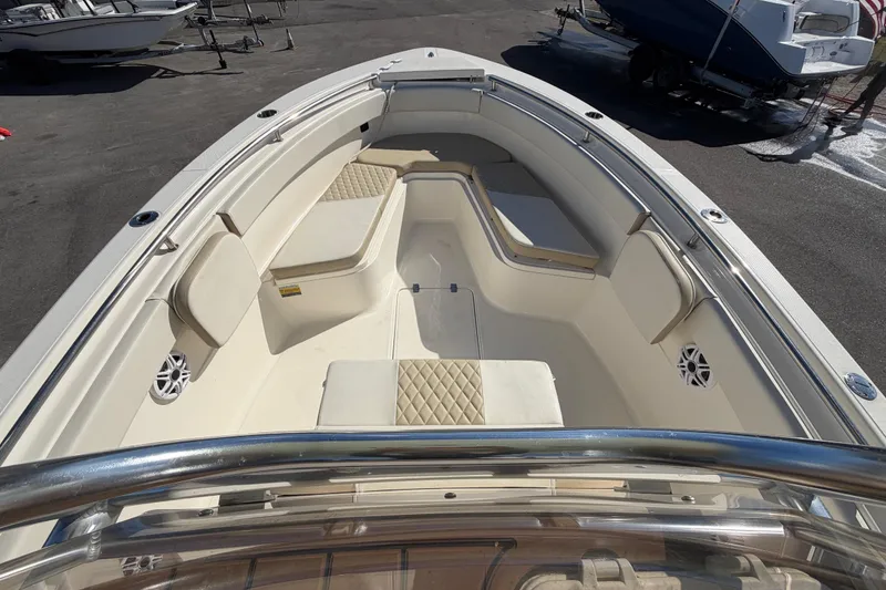 Slide: The Image of Interior view of 2025 Bulls Bay 255 Center Console boat cabin with wooden flooring. - 47
