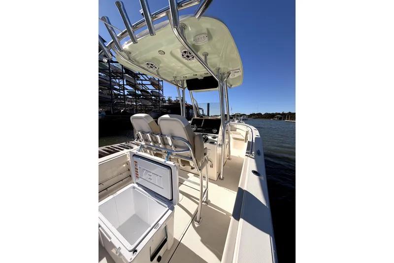 Slide: The Image of Close-up of a 2025 Bulls Bay 255 Center Console boat propeller on a sunny day. - 6