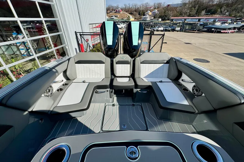 Slide: The Image of 2026 Sunsation 32 CCX boat interior with sleek seating and modern design. - 10