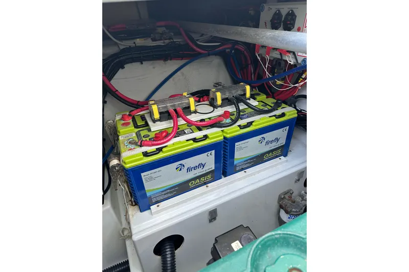 Slide: The Image of Firefly Oasis batteries in a 2020 Fountaine Pajot Astrea 42 Catamaran engine compartment. - 70