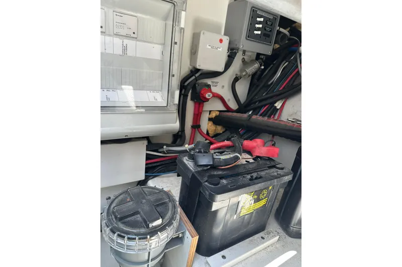 Slide: The Image of Electrical system of a 2020 Fountaine Pajot Astrea 42 Catamaran, featuring battery and wiring. - 75