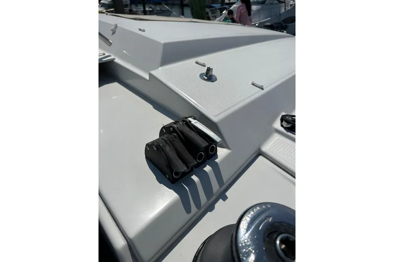 Slide: The Image of Deck view of 2020 Fountaine Pajot Astrea 42 Catamaran, showcasing winch and cleats. - 86