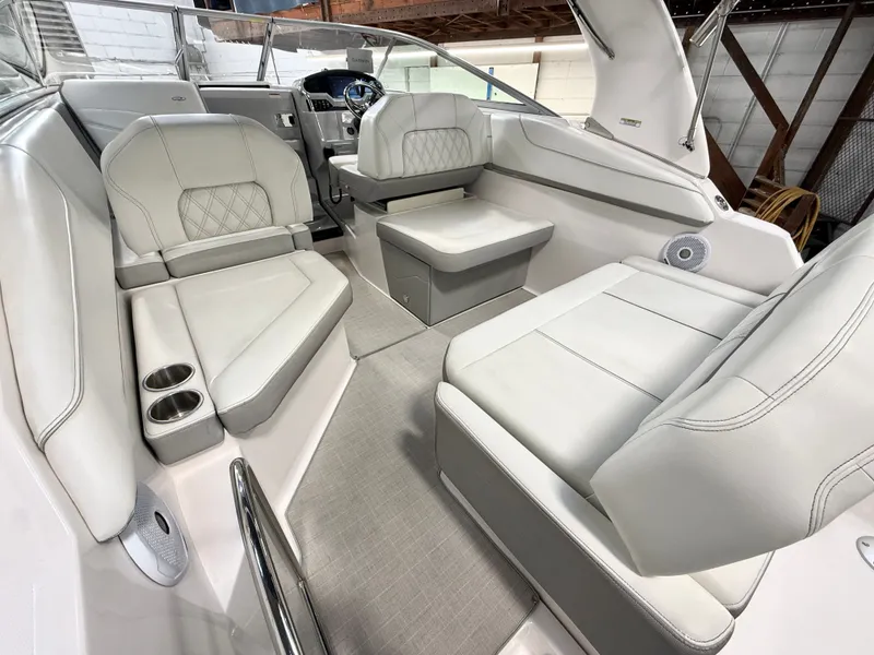 Slide: The Image of Interior of 2021 Regal 26 XO boat with luxurious seating. - 8