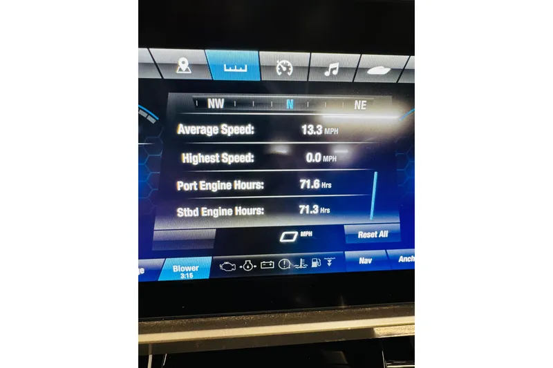Slide: The Image of Dashboard display of 2024 Yamaha Boats 275SD showing speed and engine hours. - 8