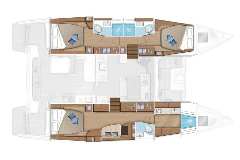 Slide: The Image of Floor plan of 2022 Lagoon 46 catamaran, featuring spacious cabins and modern amenities. - 127