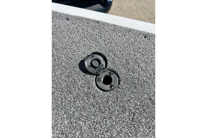 Slide: The Image of 2024 Crestliner 1650 Fish Hawk SC boat deck with open black hatch. - 48