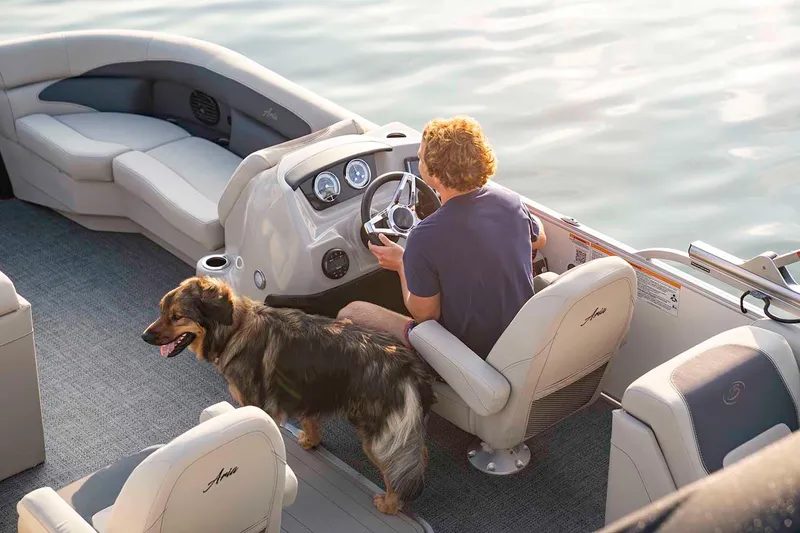 Slide: The Image of 2026 Barletta ARIA 22QC pontoon boat with spacious seating and sleek design. - 4