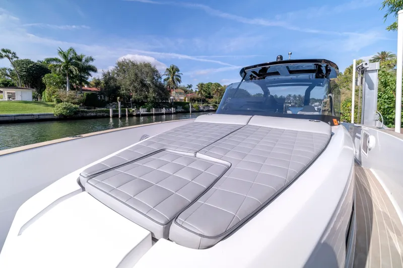 Slide: The Image of Luxurious 2024 Pardo Yachts 38 cockpit with modern controls and plush seating. - 10