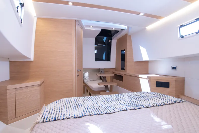 Slide: The Image of Luxurious interior of 2024 Pardo Yachts 38, featuring a cozy bedroom with modern design. - 23