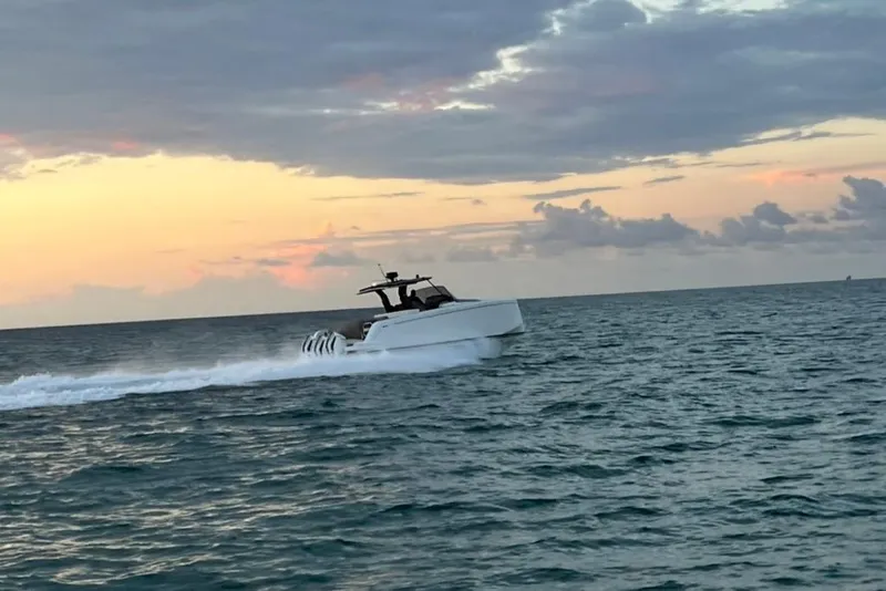 Slide: The Image of 2024 Pardo Yachts 38 propellers and hull detail in a shipyard setting. - 31