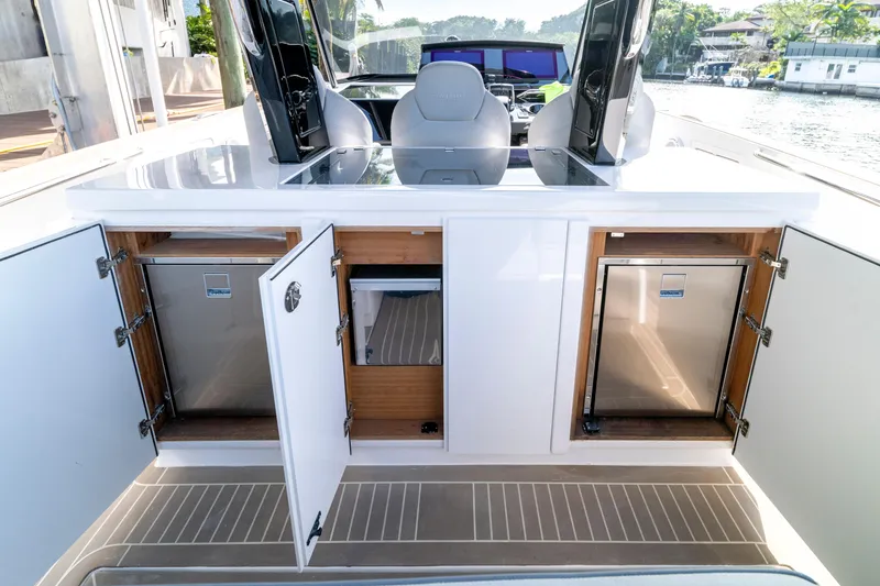 Slide: The Image of 2024 Pardo Yachts 38 interior with sleek seating and modern design. - 17