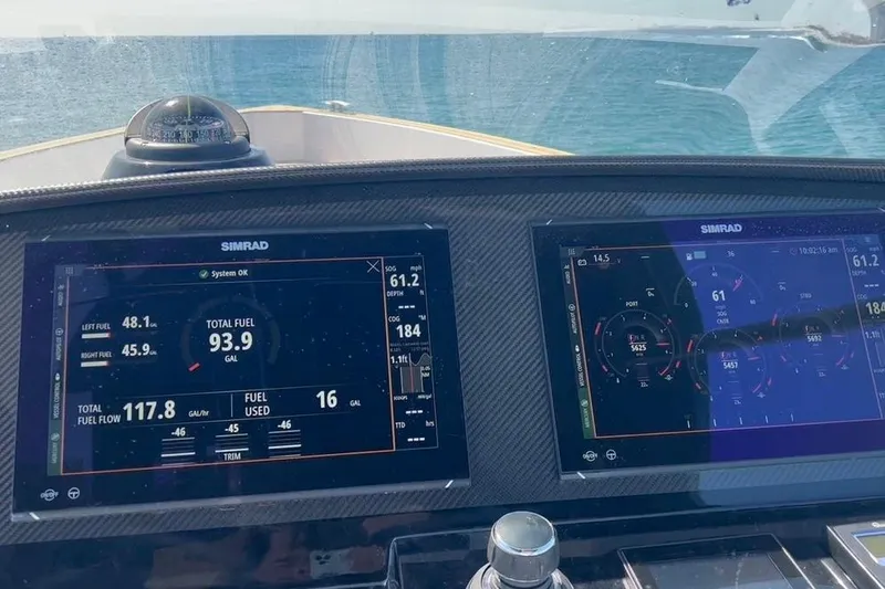 Slide: The Image of Dashboard of 2024 Pardo Yachts 38 showing fuel and navigation data. - 34