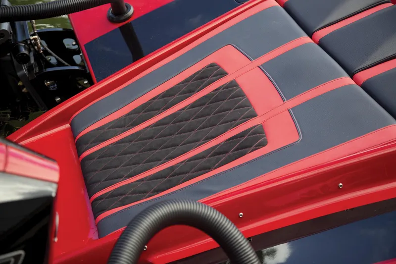 Slide: The Image of Red and black seating detail on 2026 Fountain 34 Thundercat boat. - 5