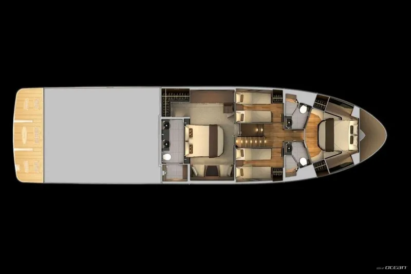 Slide: The Image of 2017 Sea Ray L650 Fly yacht interior layout with bedrooms and living areas. - 11