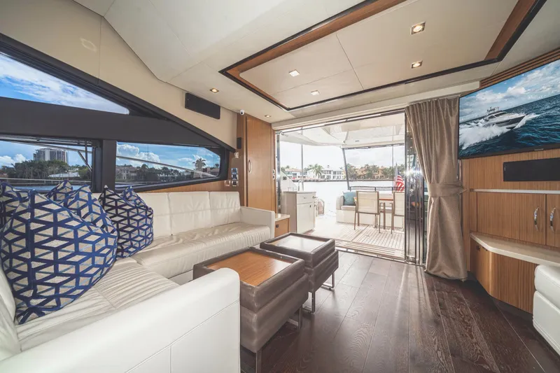 Slide: The Image of Luxurious interior of 2017 Sea Ray L650 Fly yacht with elegant seating and scenic views. - 25