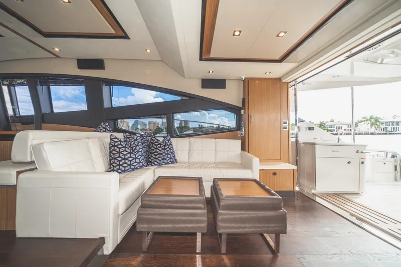 Slide: The Image of Luxurious interior of 2017 Sea Ray L650 Fly yacht with elegant seating and modern design. - 26