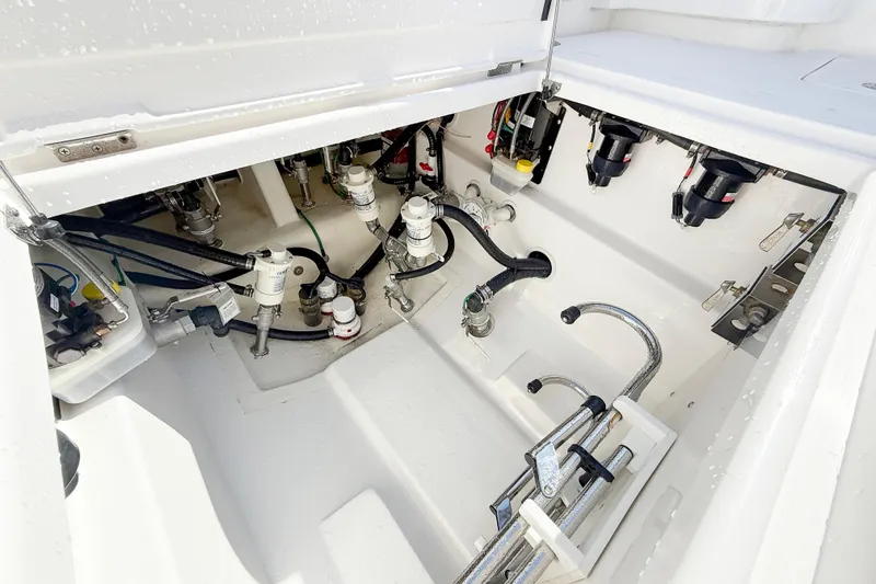 Slide: The Image of Engine compartment of 2026 Blackwater 41 Sportfish boat, showcasing mechanical components. - 27