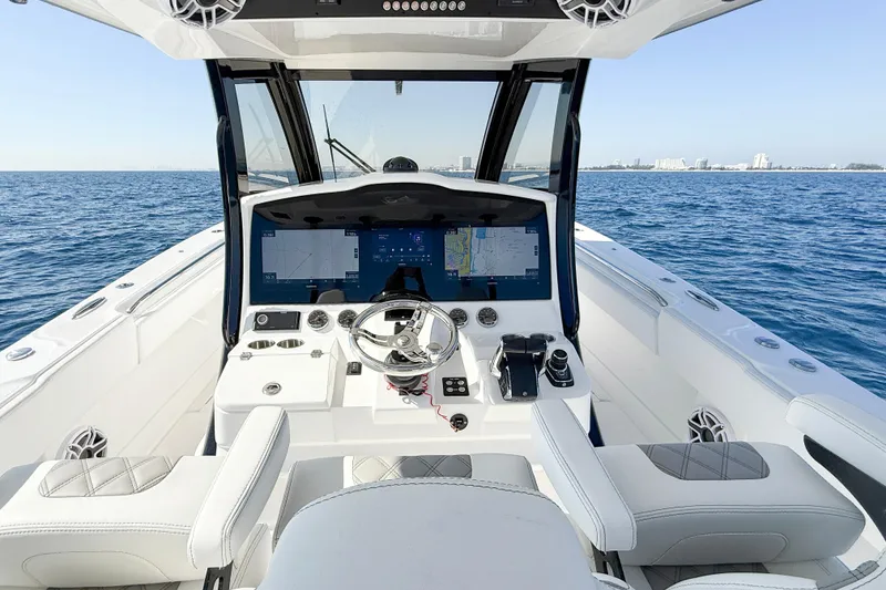 Slide: The Image of Helm of 2026 Blackwater 41 Sportfish boat with modern navigation system. - 47