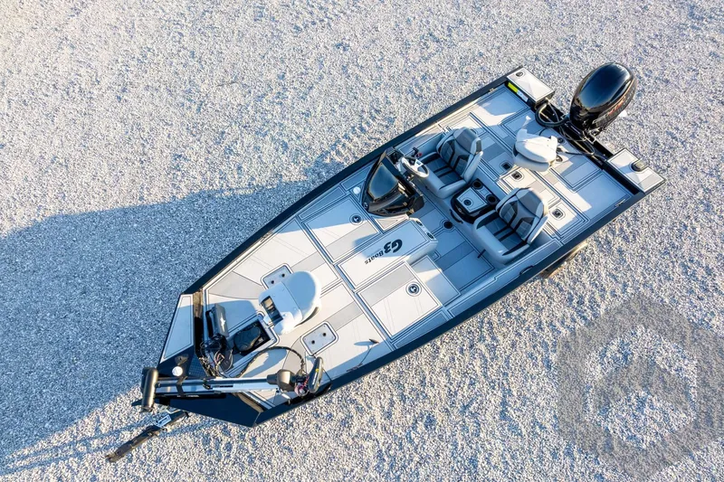 Slide: The Image of 2026 G3 Sportsman 1810 SE boat, aerial view on gravel surface. - 43
