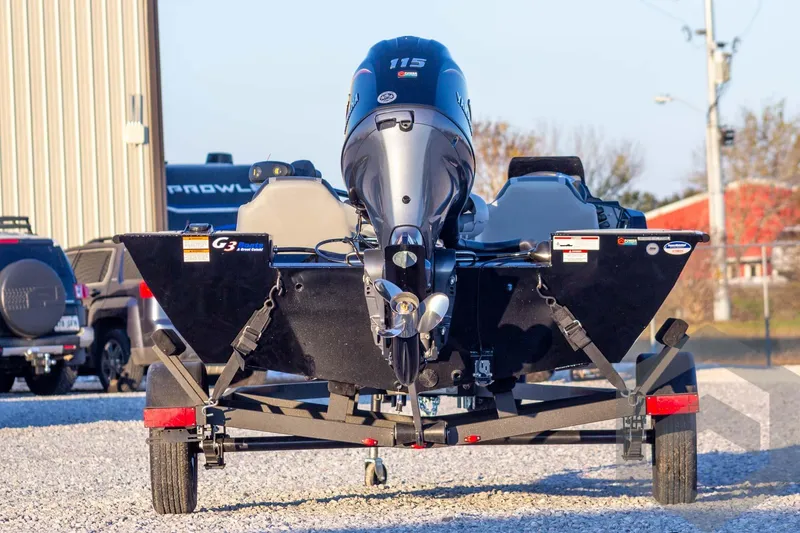 Slide: The Image of 2026 G3 Sportsman 1810 SE boat on trailer, rear view, outdoors. - 5