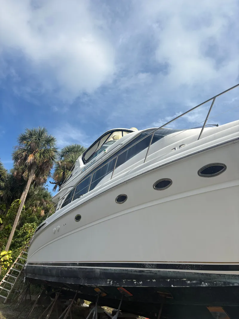 Slide: The Image of 2001 Sea Ray Five Forty yacht with palm trees and blue sky. - 8