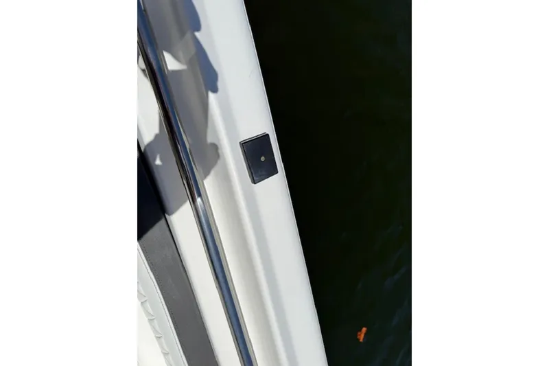 Slide: The Image of Close-up of 2021 World Cat 400 DC-X boat railing and deck detail. - 14