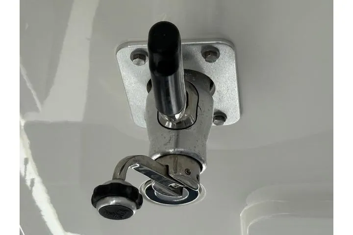 Slide: The Image of Boat control lever on 2021 World Cat 400 DC-X, close-up view. - 67