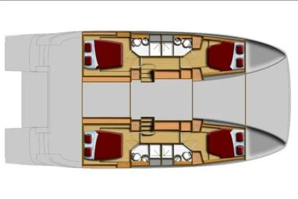 Slide: The Image of Floor plan of 2014 Aquila 48 PC yacht, featuring four cabins and bathrooms. - 28