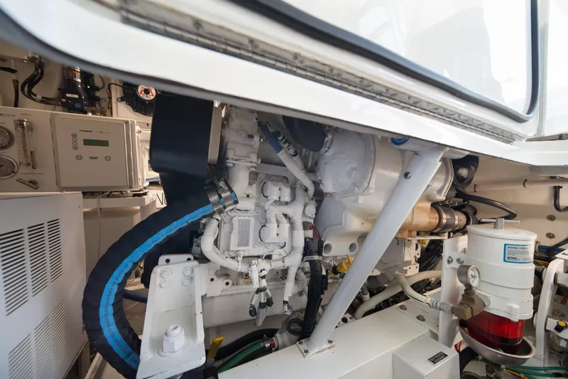 Slide: The Image of Engine room of 2018 Viking 37 Billfish, showcasing mechanical components and systems. - 40