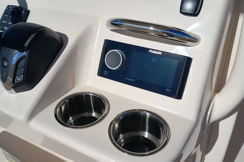 Slide: The Image of Grady-White Fisherman 236 2026 boat console with Fusion stereo system. - 19