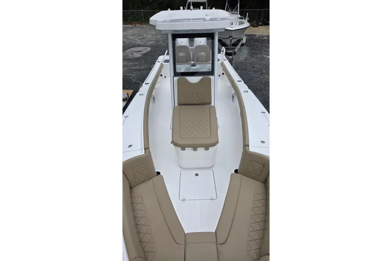 Slide: The Image of 2026 Blazer Bay Makaira 2800 boat with sleek design and spacious seating on display. - 2