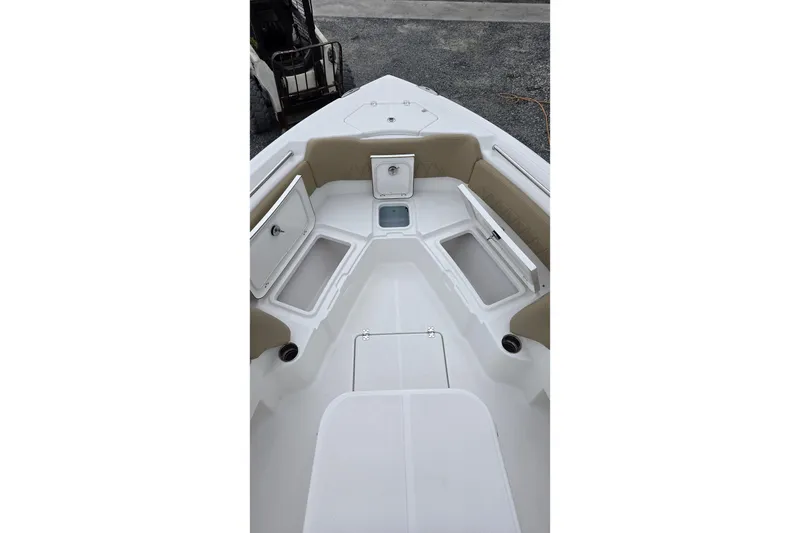 Slide: The Image of 2026 Blazer Bay Makaira 2800 boat interior with beige seating and modern design. - 3