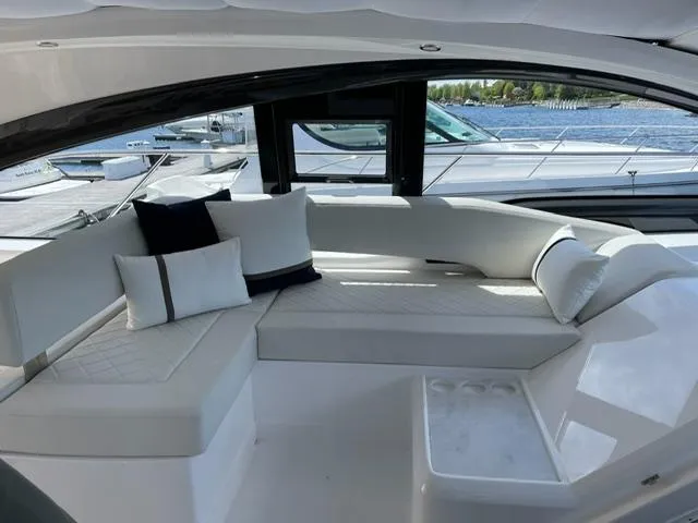 Slide: The Image of Luxurious seating area on 2020 Fairline 45/43 Targa yacht with waterfront view. - 3