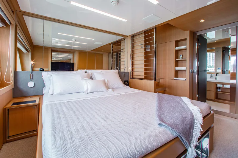 Slide: The Image of Luxurious bedroom interior of 2016 Riva 88' Florida yacht with modern design. - 10