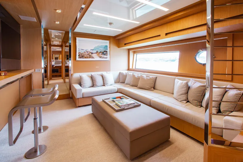 Slide: The Image of Luxurious interior of 2016 Riva 88' Florida yacht with modern seating and decor. - 4