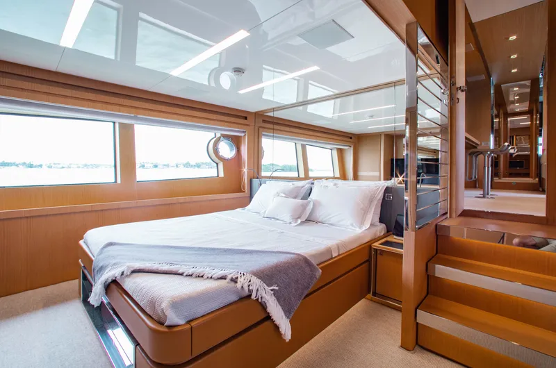 Slide: The Image of Luxurious bedroom interior of 2016 Riva 88' Florida yacht with modern design. - 9