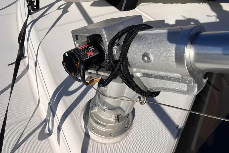 Slide: The Image of Close-up of a VRX 35 winch on a 2001 Silverton 42C yacht deck. - 87