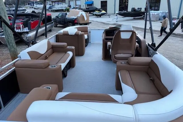 Slide: The Image of 2026 Tahoe Pontoon LTZ 2185 ELITE with spacious seating and modern design. - 10