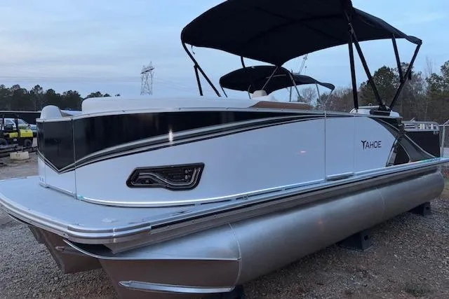 Slide: The Image of 2026 Tahoe Pontoon LTZ 2185 ELITE with sleek design and dual canopies. - 4