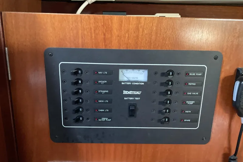 Slide: The Image of Electrical control panel on a 2000 Beneteau Oceanis 361 sailboat. - 17