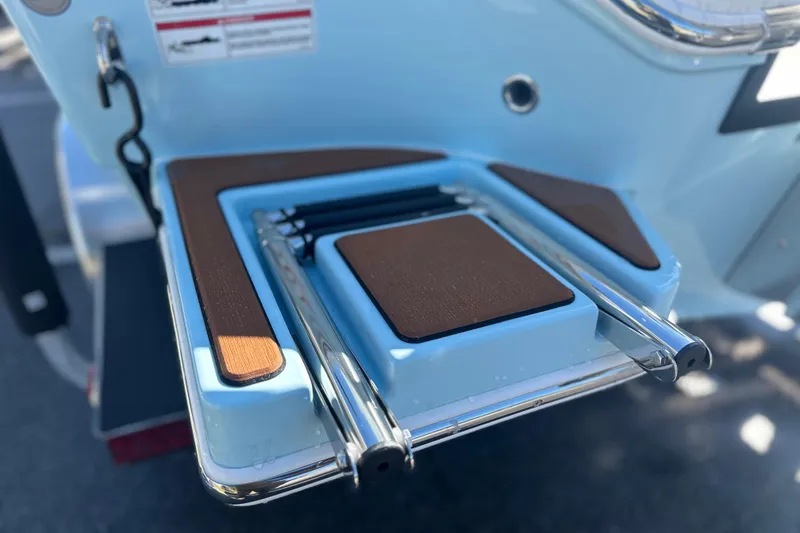 Slide: The Image of 2026 Pathfinder 2500 Hybrid boat swim platform with retractable ladder and non-slip surface. - 18